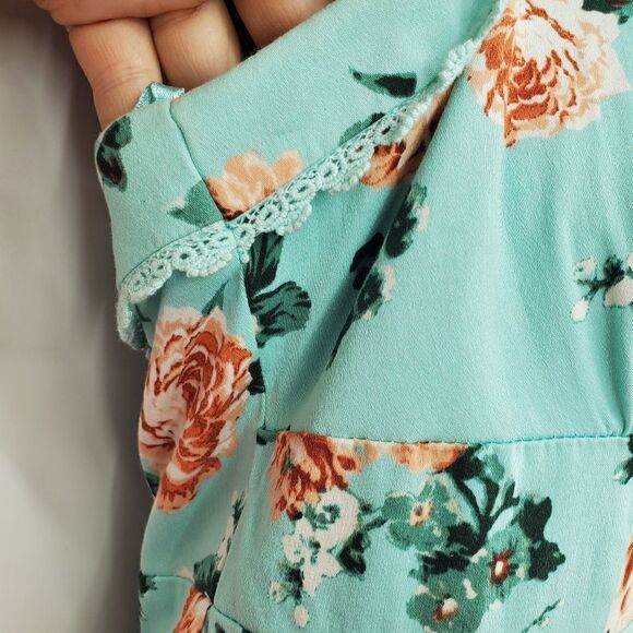 Hot Topic Pin Up Dress Mint Green with Peach Floral Halter and Back Zipper Med - Picture 5 of 7